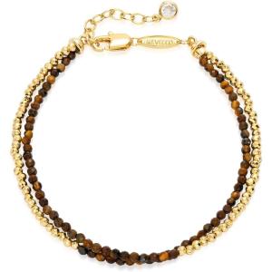 image:imageMEVECCO Bead Bracelet for Women Layered Stone Mixed Bracelets 18K Gold Plated Handmade Custom Beaded Charm Chain Bracelet Stack Jewelry GiftsHematite Tiger Eye