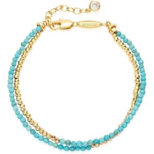 image:imageMEVECCO Bead Bracelet for Women Layered Stone Mixed Bracelets 18K Gold Plated Handmade Custom Beaded Charm Chain Bracelet Stack Jewelry GiftsHematite Turquoise