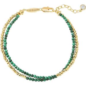 image:imageMEVECCO Bead Bracelet for Women Layered Stone Mixed Bracelets 18K Gold Plated Handmade Custom Beaded Charm Chain Bracelet Stack Jewelry GiftsRound Hematite Malachite