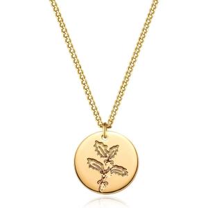 image:imageMEVECCO Birth Flower Necklace 18k Gold Custom Floral Pendant Necklaces Dainty Birth Month Flower Disc Hand Stamped Necklace Personalized Jewelry Birthday GiftB 12DecemberHolly