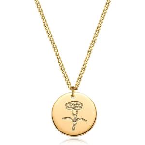 image:imageMEVECCO Birth Flower Necklace 18k Gold Custom Floral Pendant Necklaces Dainty Birth Month Flower Disc Hand Stamped Necklace Personalized Jewelry Birthday GiftB 1January  Carnation