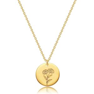 image:imageMEVECCO Birth Flower Necklace 18k Gold Custom Floral Pendant Necklaces Dainty Birth Month Flower Disc Hand Stamped Necklace Personalized Jewelry Birthday GiftA 4AprilDaisy
