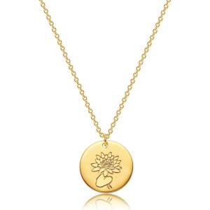 image:imageMEVECCO Birth Flower Necklace 18k Gold Custom Floral Pendant Necklaces Dainty Birth Month Flower Disc Hand Stamped Necklace Personalized Jewelry Birthday GiftA 7JulyLotus
