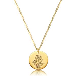 image:imageMEVECCO Birth Flower Necklace 18k Gold Custom Floral Pendant Necklaces Dainty Birth Month Flower Disc Hand Stamped Necklace Personalized Jewelry Birthday GiftA 10OctoberMarigold