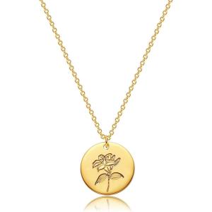 image:imageMEVECCO Birth Flower Necklace 18k Gold Custom Floral Pendant Necklaces Dainty Birth Month Flower Disc Hand Stamped Necklace Personalized Jewelry Birthday GiftA 5MayLily