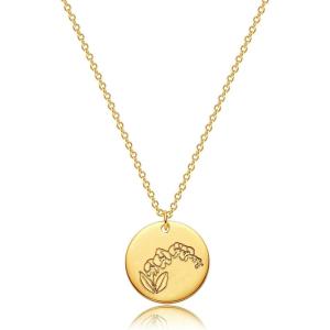 image:imageMEVECCO Birth Flower Necklace 18k Gold Custom Floral Pendant Necklaces Dainty Birth Month Flower Disc Hand Stamped Necklace Personalized Jewelry Birthday GiftA 2February Violet