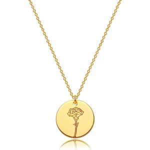 image:imageMEVECCO Birth Flower Necklace 18k Gold Custom Floral Pendant Necklaces Dainty Birth Month Flower Disc Hand Stamped Necklace Personalized Jewelry Birthday GiftA 1JanuaryCarnation