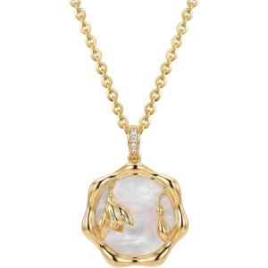 image:imageMEVECCO Birth Flower Necklace For Women 18k Gold Plated Mother Of Pearl Disc Floral Pendant Necklace Dainty 12 Birth Month Flower Handmade Personalized Jewelry Anniversary Christmas Birthday GiftsJanuary