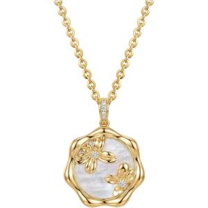 image:imageMEVECCO Birth Flower Necklace For Women 18k Gold Plated Mother Of Pearl Disc Floral Pendant Necklace Dainty 12 Birth Month Flower Handmade Personalized Jewelry Anniversary Christmas Birthday GiftsFebruary