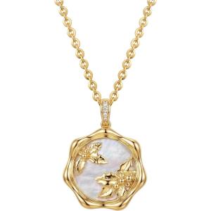 image:imageMEVECCO Birth Flower Necklace For Women 18k Gold Plated Mother Of Pearl Disc Floral Pendant Necklace Dainty 12 Birth Month Flower Handmade Personalized Jewelry Anniversary Christmas Birthday GiftsDecember
