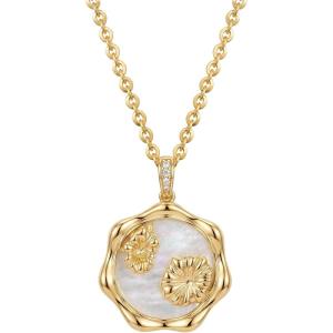 image:imageMEVECCO Birth Flower Necklace For Women 18k Gold Plated Mother Of Pearl Disc Floral Pendant Necklace Dainty 12 Birth Month Flower Handmade Personalized Jewelry Anniversary Christmas Birthday GiftsSeptember