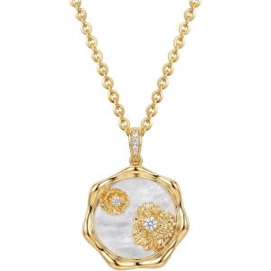 image:imageMEVECCO Birth Flower Necklace For Women 18k Gold Plated Mother Of Pearl Disc Floral Pendant Necklace Dainty 12 Birth Month Flower Handmade Personalized Jewelry Anniversary Christmas Birthday GiftsAugust