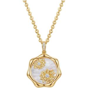 image:imageMEVECCO Birth Flower Necklace For Women 18k Gold Plated Mother Of Pearl Disc Floral Pendant Necklace Dainty 12 Birth Month Flower Handmade Personalized Jewelry Anniversary Christmas Birthday GiftsNovember