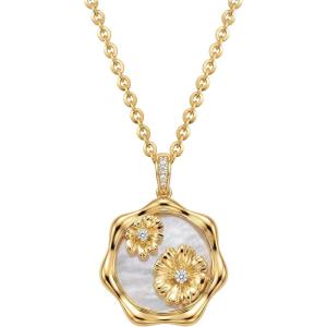 image:imageMEVECCO Birth Flower Necklace For Women 18k Gold Plated Mother Of Pearl Disc Floral Pendant Necklace Dainty 12 Birth Month Flower Handmade Personalized Jewelry Anniversary Christmas Birthday GiftsOctober