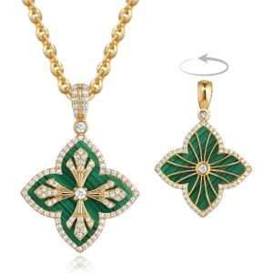 image:imageMEVECCO Clover Necklace for Women Dainty Gold Necklace 18K Gold Plated Clover Jewelry Charm Pendant Vintage Four Leaf Choker Pendant Turquoise Malachite Onyx Jewelry Western Lucky Gifts for WomenMalachiteGreen