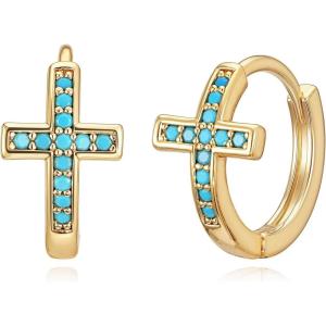 image:imageMEVECCO Cross Hoop Earrings 14K Gold Plated Dainty Minimalist Simple Small Faith Cross Huggie Earrings For Women Symbol of Protection Faith Jewelry GiftTurCross
