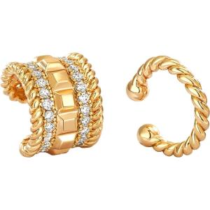 image:imageMEVECCO Ear Cuffs Non Piercing 18K Gold Plated Ear Cuff Earring Sets Clip on Cartilage Cubic Zirconia Pearl Minimalist Hypoallergenic Fake Hoop Earrings Stack Women Gifts2pcsWide