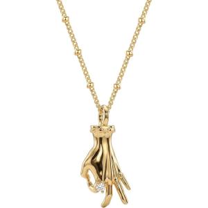 image:imageMEVECCO Gesture Hand Pendant Necklace for Women 18K Gold Plated Cubic Zirconia Dainty Meaningful Charm JewelryOkay