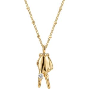 image:imageMEVECCO Gesture Hand Pendant Necklace for Women 18K Gold Plated Cubic Zirconia Dainty Meaningful Charm JewelryPeace