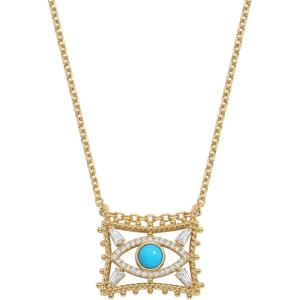 image:imageMEVECCO Gold Evil Eye Necklace for Women 18k Gold Plated Turquoise Red Ruby Zircons Evil Eye Protection Choker Charm Pendant Necklace Hypoallergenic Handmade Lucky Jewelry for Her GiftsTurquoise Evil Eye