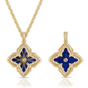 image:imageMEVECCO Gold Four Leaf Clover Necklace for Women 14K Gold Plated Clover Pendant Necklace With Diamond Fashion Lucky Clover Tigers Eye Stone Necklace for Jewelry GiftLapis Lazuli