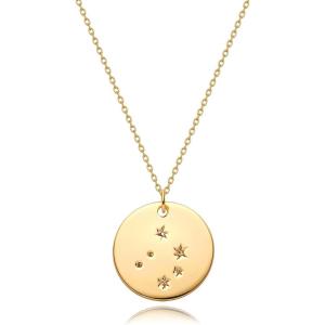 image:imageMEVECCO Gold Necklace Coin Disc Zodiac 12 Constellation Star Connected Engraved Horoscope Sign Astrology Pendant 18K Gold Plated Chain Dainty Personalized Simple JewelryLibra