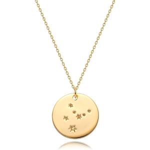 image:imageMEVECCO Gold Necklace Coin Disc Zodiac 12 Constellation Star Connected Engraved Horoscope Sign Astrology Pendant 18K Gold Plated Chain Dainty Personalized Simple JewelryVirgo