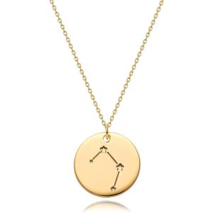 image:imageMEVECCO Gold Necklace Coin Disc Zodiac 12 Constellation Star Connected Engraved Horoscope Sign Astrology Pendant 18K Gold Plated Chain Dainty Personalized Simple JewelryConnected Libra