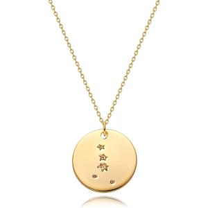 image:imageMEVECCO Gold Necklace Coin Disc Zodiac 12 Constellation Star Connected Engraved Horoscope Sign Astrology Pendant 18K Gold Plated Chain Dainty Personalized Simple JewelryCancer