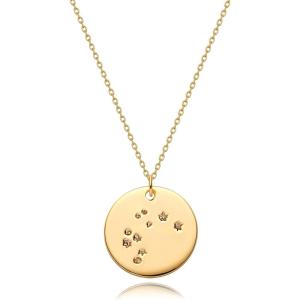 image:imageMEVECCO Gold Necklace Coin Disc Zodiac 12 Constellation Star Connected Engraved Horoscope Sign Astrology Pendant 18K Gold Plated Chain Dainty Personalized Simple JewelryAquarius