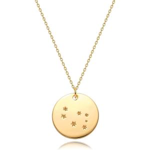 image:imageMEVECCO Gold Necklace Coin Disc Zodiac 12 Constellation Star Connected Engraved Horoscope Sign Astrology Pendant 18K Gold Plated Chain Dainty Personalized Simple JewelryGemini