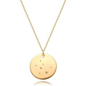 image:imageMEVECCO Gold Necklace Coin Disc Zodiac 12 Constellation Star Connected Engraved Horoscope Sign Astrology Pendant 18K Gold Plated Chain Dainty Personalized Simple JewelryTaurus