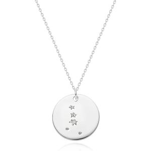 image:imageMEVECCO Gold Necklace Coin Disc Zodiac 12 Constellation Star Connected Engraved Horoscope Sign Astrology Pendant 18K Gold Plated Chain Dainty Personalized Simple JewelryCancer silver