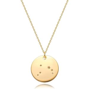 image:imageMEVECCO Gold Necklace Coin Disc Zodiac 12 Constellation Star Connected Engraved Horoscope Sign Astrology Pendant 18K Gold Plated Chain Dainty Personalized Simple JewelryAries