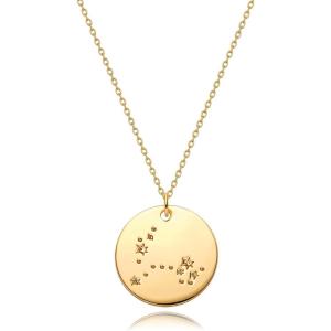 image:imageMEVECCO Gold Necklace Coin Disc Zodiac 12 Constellation Star Connected Engraved Horoscope Sign Astrology Pendant 18K Gold Plated Chain Dainty Personalized Simple JewelryPisces