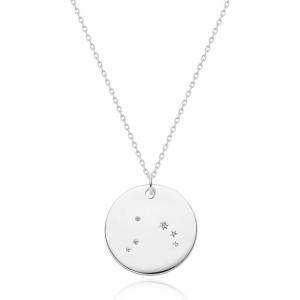 image:imageMEVECCO Gold Necklace Coin Disc Zodiac 12 Constellation Star Connected Engraved Horoscope Sign Astrology Pendant 18K Gold Plated Chain Dainty Personalized Simple JewelryAries silver