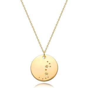 image:imageMEVECCO Gold Necklace Coin Disc Zodiac 12 Constellation Star Connected Engraved Horoscope Sign Astrology Pendant 18K Gold Plated Chain Dainty Personalized Simple JewelryScorpio