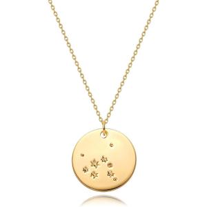 image:imageMEVECCO Gold Necklace Coin Disc Zodiac 12 Constellation Star Connected Engraved Horoscope Sign Astrology Pendant 18K Gold Plated Chain Dainty Personalized Simple JewelrySagittarius