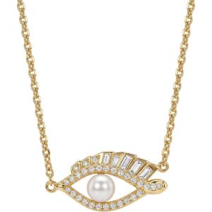 image:imageMEVECCO Gold Necklace for Women 18k Gold Plated Pearl Evil Eye Charm Choker Pendant Necklace Handmade Dainty CZ Chain Necklaces Lucky Jewelry for Birthday Gifts