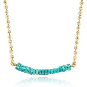 image:imageMEVECCO Gold Turquoise Necklace for Women 18K Gold Plated Dainty Turquoise Gemstone Necklace Handmade Jewelry GiftsBeaded