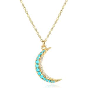 image:imageMEVECCO Gold Turquoise Necklace for Women 18K Gold Plated Dainty Turquoise Gemstone Necklace Handmade Jewelry GiftsCrescent Moon