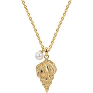 image:imageMEVECCO Ocean Pendant Necklace for Women 18K Gold Plated Imitation Pearl Cubic Zirconia Boho Beach Coastal JewelryConch Pearl