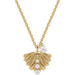 image:imageMEVECCO Ocean Pendant Necklace for Women 18K Gold Plated Imitation Pearl Cubic Zirconia Boho Beach Coastal JewelryShell Pearl