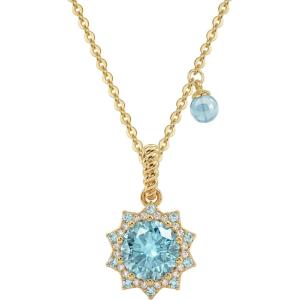 image:imageMEVECCO Radiant Sun Necklace for Women 14K Gold Plated Cubic Zirconia Birthstone Jewelry Removable Pendant DesignAqua Sun
