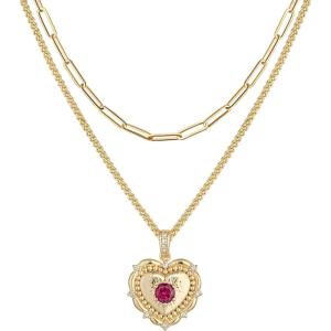 image:imageMEVECCO Woman Layered Heart Necklace for Women 18K Gold Plated Dainty Gold Charm Choker Layering Necklace Stack Minimalist Handmade Jewelry Set Gift