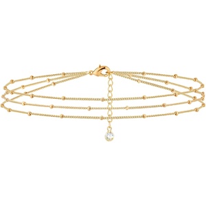 image:imageMEVECCO Bracelet for Women 14K Gold Plated Dainty Chain Simple Jewelry Cute Handmade Minimalist for Her3 Layer Satellite Chain Gold