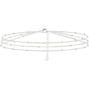 image:imageMEVECCO Bracelet for Women 14K Gold Plated Dainty Chain Simple Jewelry Cute Handmade Minimalist for Her3 Layer Satellite Chain Sliver