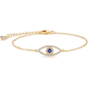 image:imageMEVECCO Bracelet for Women 14K Gold Plated Dainty Chain Simple Jewelry Cute Handmade Minimalist for HerBlue CZ Evil Eye