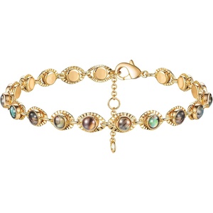image:imageMEVECCO Bracelet for Women 14K Gold Plated Dainty Chain Simple Jewelry Cute Handmade Minimalist for HerEvil Eye 3 Turquoise Bead