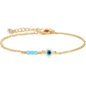 image:imageMEVECCO Bracelet for Women 14K Gold Plated Dainty Chain Simple Jewelry Cute Handmade Minimalist for HerEvil Eye Turquoise Bead